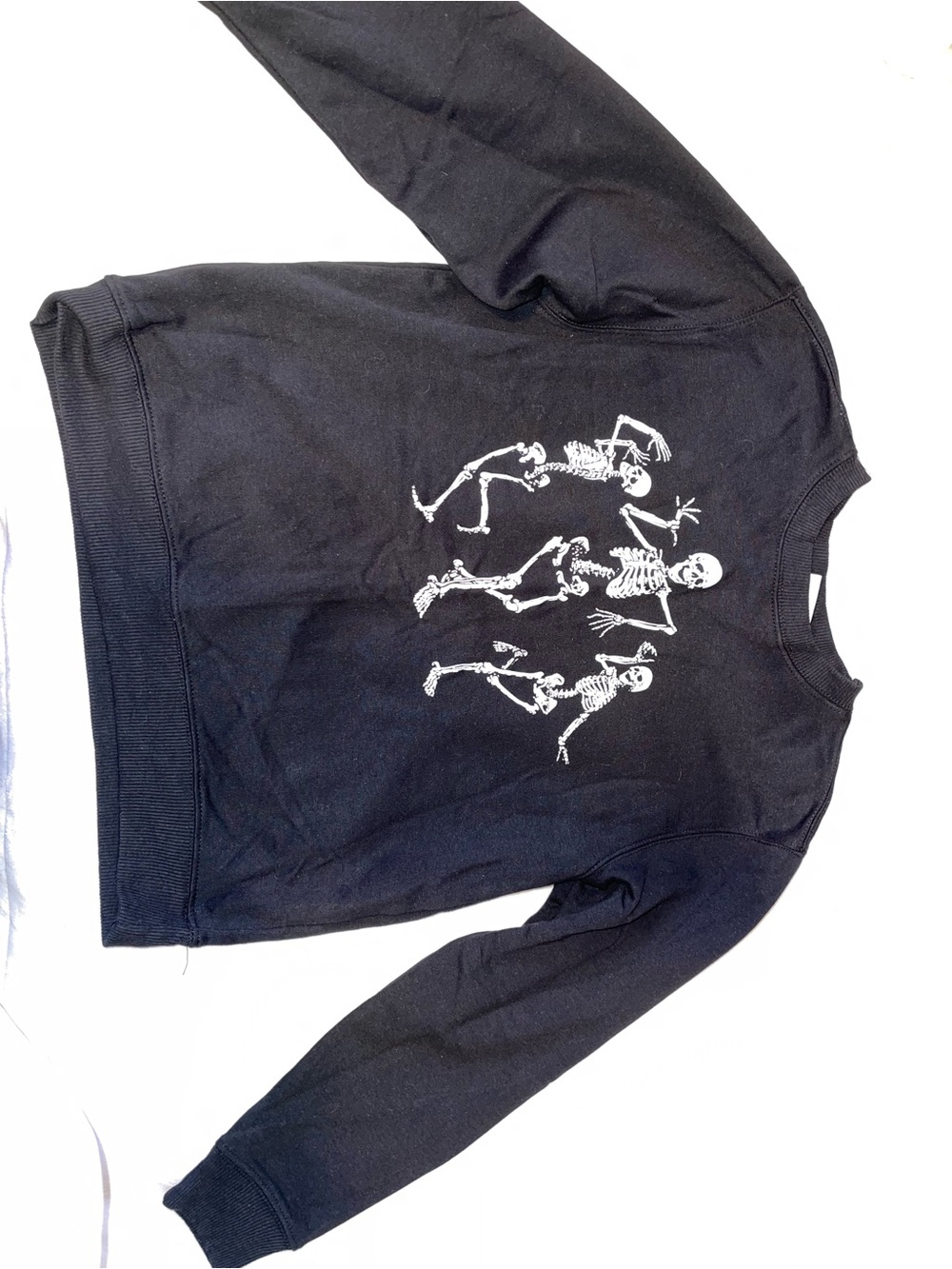 Mighty Fine Black Crewneck Sweatshirt with White Skeleton Graphic